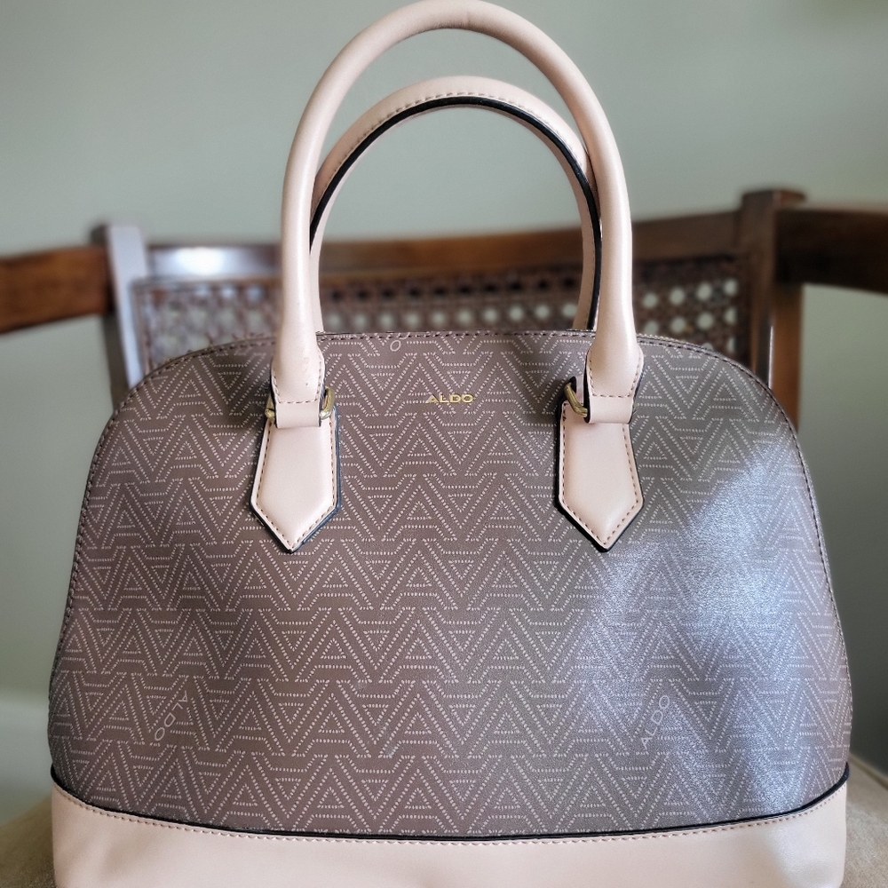 ALDO Affira Dome Satchel Carry Handle,  Brown ALDO Signature With Pink Trim